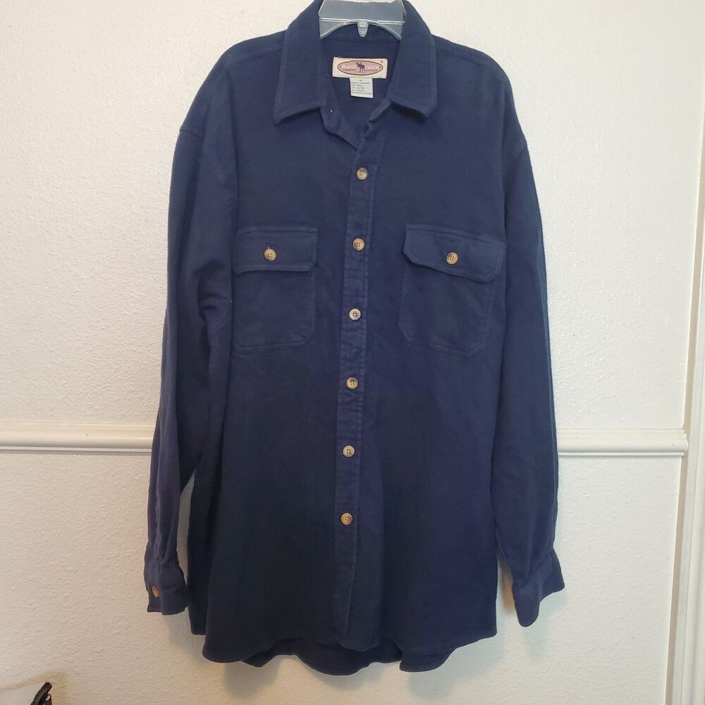 Moose Creek Legendary Clothing Mens XL Navy Blue Cotton Spandex Flannel Shirt